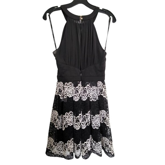 Guess Los Angeles Black Halter Sleeveless Lace Stripe Fit & Flare Dress Size 4 - Picture 3 of 16